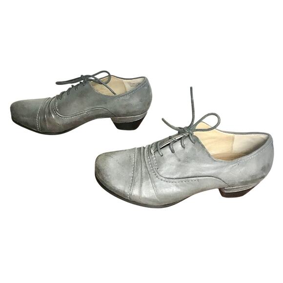 Biala Women's 38M Dark Gray Leather Lace Up Block Heeled Shoes with Pleat - Picture 3 of 10